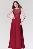 Long Chiffon Lace Sleeveless A Line Ruched Bridesmaid Dress