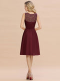 Simple Short A Line V-neck Chiffon Knee Length Bridesmaid Dress