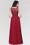 Long Chiffon Lace Sleeveless A Line Ruched Bridesmaid Dress