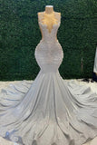 Beautiful Long Mermaid V-Neck Beading Applique Sleeveless Prom Dresses