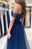 Glamorous A-line Sweetheart Off-The-Shoulder Tulle Long Ruffles Prom Dresses