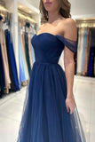 Glamorous A-line Sweetheart Off-The-Shoulder Tulle Long Ruffles Prom Dresses