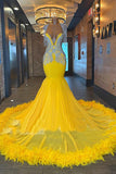 Luxury Mermaid Deep V-Neck Tulle Backless Long Beading Prom Dress with Appliques