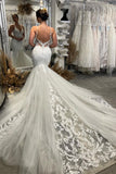 Elegant Long Mermaid V-neck Lace Open Back Wedding Dresses