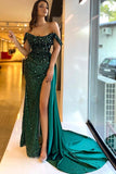 Sheath Scoop Off The shoulder Court Train Prom Dresses with Sequins