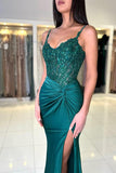 Mermaid Spaghetti Tulle Prom Dresses with Paillette Sweep Train