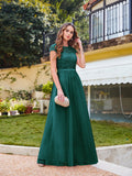 Long A line Evening Dress Scoop Neck Tulle Bridesmaid Dresses