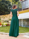 Long A line Evening Dress Scoop Neck Tulle Bridesmaid Dresses