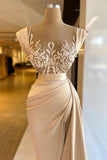 Elegant Sheath Sleeveless Scoop Applique Prom Dresses with Court Train