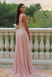 A-Line One-Shoulder Sweetheart Side Split Prom Dresses with Sweep Train