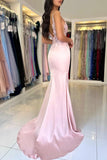 Sexy Mermaid V-Neck Sleeveless Applique Tulle Spaghetti Prom Dresses with Side Split