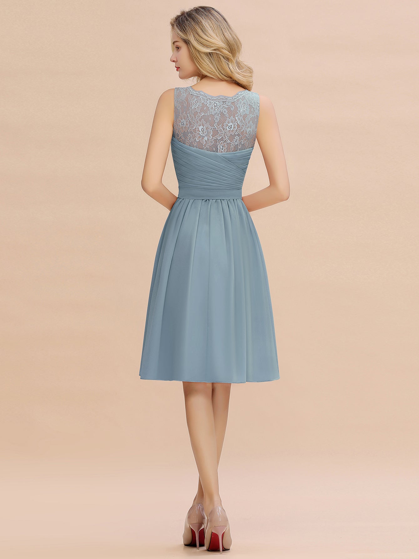 Simple Short A Line V-neck Chiffon Knee Length Bridesmaid Dress