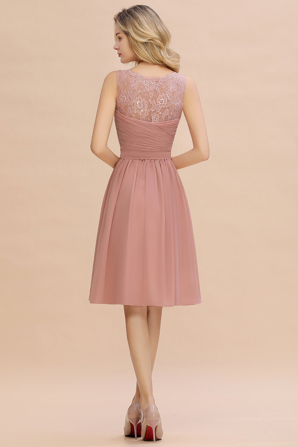 Simple Short A Line V-neck Chiffon Knee Length Bridesmaid Dress