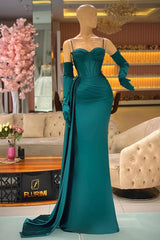 Elegant Long Mermaid Sweetheart Spaghetti Straps Satin Prom Dress With gloves