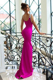 Elegant Mermaid Spaghetti Straps Satin Open Back Long Beading Prom Dress