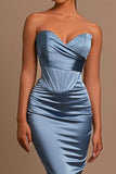 Elegant Column Sweetheart Satin Sleeveless Long Prom Dresses with Ruffles