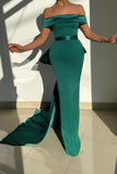 Glamorous Mermaid Off-the-shoulder Satin Bow Long Prom Dress with High Split