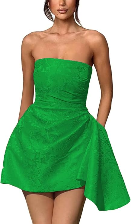 Short A-line Strapless Sleeveless Asymmetrical Lace up Jacquard Satin Homecoming Dress