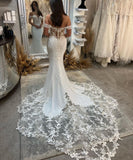 Off-the-shoulder Sweetheart Mermaid Satin Lace Long Wedding Dresses