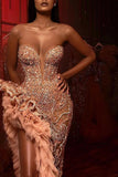 Gorgeous Mermaid Sweetheart Sequined Tulle Long Beading Prom Dress With Split