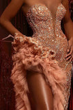 Gorgeous Mermaid Sweetheart Sequined Tulle Long Beading Prom Dress With Split