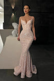 Gorgeous Mermaid V-neck Spaghetti Straps Sequined Long Prom Dresses