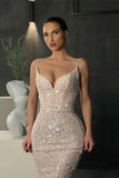 Gorgeous Mermaid V-neck Spaghetti Straps Sequined Long Prom Dresses