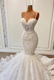 Mermaid Sweetheart Spaghetti Straps Tulle Beading Long Wedding Dresses