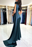 Vintage A-line One-shoulder Satin Long High Split Front Prom Dress with Flowers