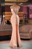 Fashion Sheath Sleeveless Sequins Crystal Tulle Split Side Prom Dresses