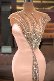 Fashion Sheath Sleeveless Sequins Crystal Tulle Split Side Prom Dresses