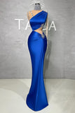 Glamorous Mermaid High Neck Satin Sleeveless Long Beading Prom Dresses