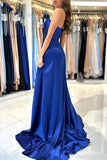 Sexy A-line Sweetheart Satin Sleeveless Long Front Slit Prom Dress with Ruffles