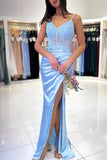 Fashion Mermaid Spaghetti Tulle Prom Dresses with Paillette Pleats Sweep Train