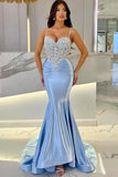 Sexy Mermaid Sleeveless Prom Dresses with Spaghetti Applique Court Train