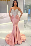 Sexy Mermaid Sleeveless Prom Dresses with Spaghetti Applique Court Train