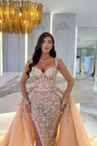 Long Mermaid Sweetheart Tulle Long Sleeves Split Front Prom Dresses With Detachable Train - 27Dress