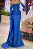 Simple Mermaid Sweetheart Sleeveless Satin Long Prom Dress With gloves