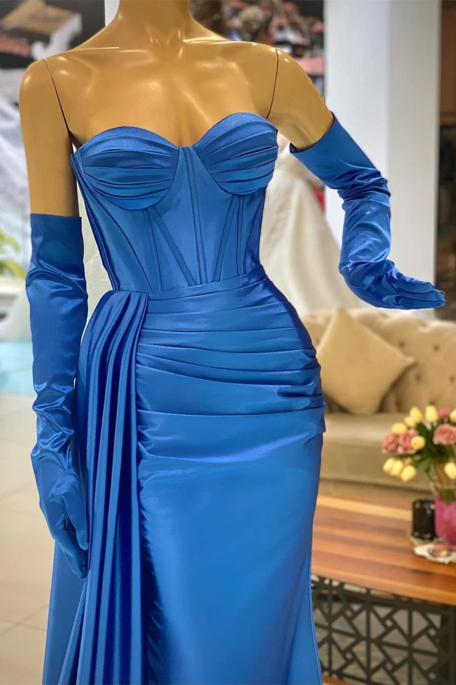 Simple Mermaid Sweetheart Sleeveless Satin Long Prom Dress With gloves