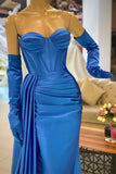 Simple Mermaid Sweetheart Sleeveless Satin Long Prom Dress With gloves