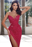 Sexy Sweetheart A-line Sequined Long Prom Dresses With Split