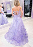 A-Line Bateau Sleeveless Lace Tulle Prom Dress With Beading Glitter and Pockets-27dress