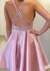 A-line Bateau Sleeveless Satin Short/Mini Homecoming Dress With Beading-27dress