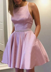 A-line Bateau Sleeveless Satin Short/Mini Homecoming Dress With Beading-27dress