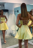A-line Charmeuse Homecoming Dress with Square Neckline and Sleeveless Style-27dress