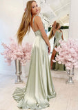 A-Line Charmeuse Prom Dress with Pleated Split and Cowl Neck - Long/Floor-Length-27dress