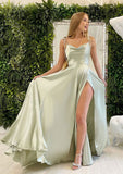 A-Line Charmeuse Prom Dress with Pleated Split and Cowl Neck - Long/Floor-Length-27dress