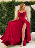 A-Line Charmeuse Prom Dress with Sleeveless Cowl Neck and Split Front-27dress