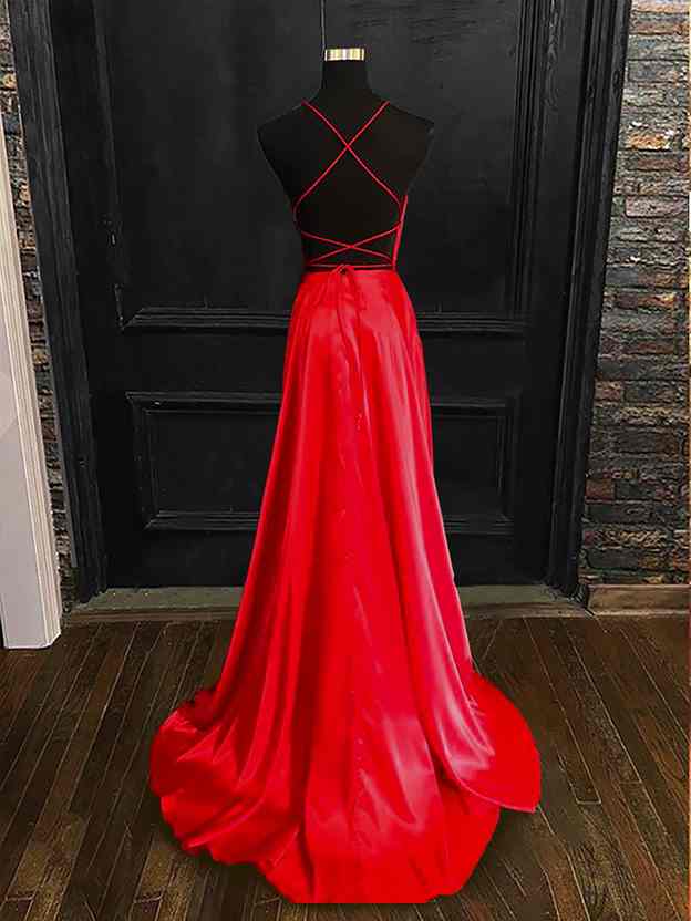 A-Line Charmeuse Prom Dress with Square Neckline and Spaghetti Straps-27dress