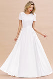 A-line Chiffon Lace Scoop Long Bridesmaid Dress with Sleeves-27Dress